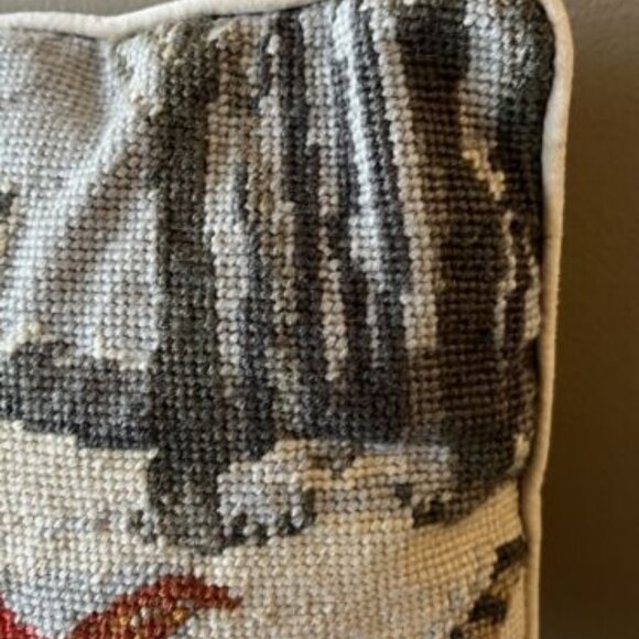 Vintage Needlepoint Cat Couple Ice Skating Victorian Dress Velvet Back 13" - Picture 4 of 10